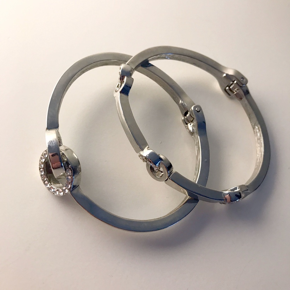 Silver-tone hinged cuff bracelets with rhinestones - Picture 4 of 4